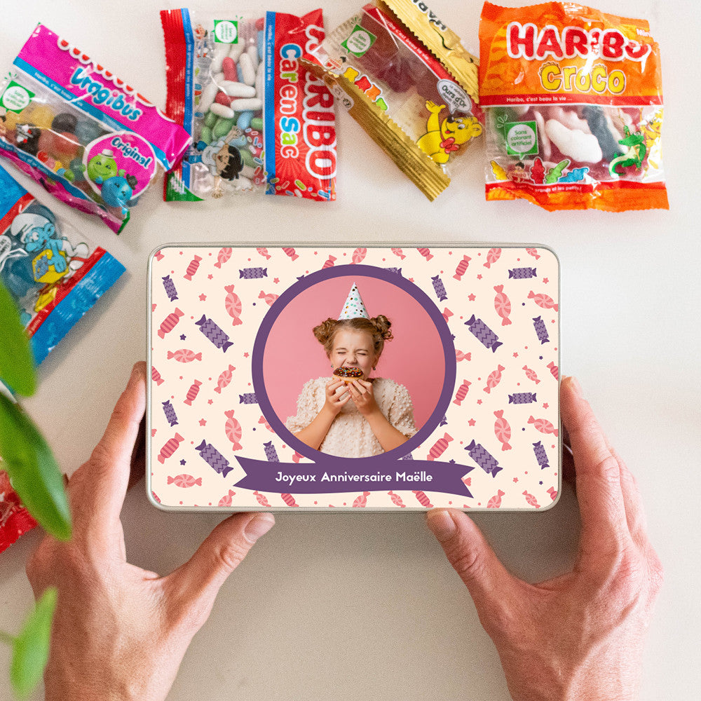 Boîte de Bonbons Anniversaire à personnaliser Pierrot Gourmand - Boîte à gâteaux et bonbons personnalisée