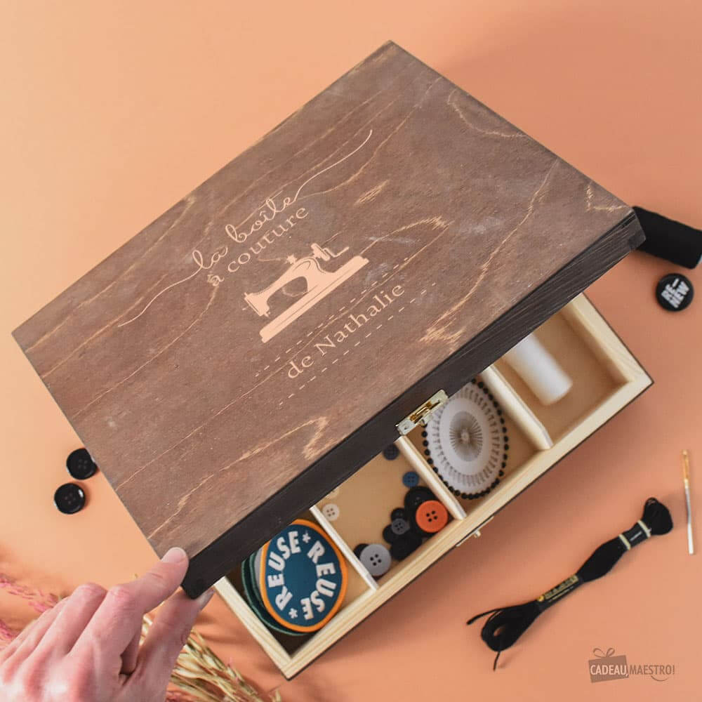 Boîte à Couture avec Compartiments à Personnaliser - Boîte en Bois Personnalisée