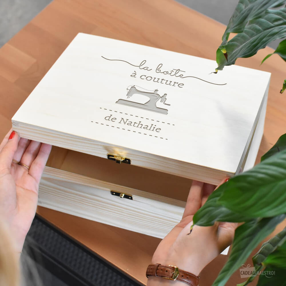 Boîte à Couture en Bois à Personnaliser - Boîte en Bois Personnalisée