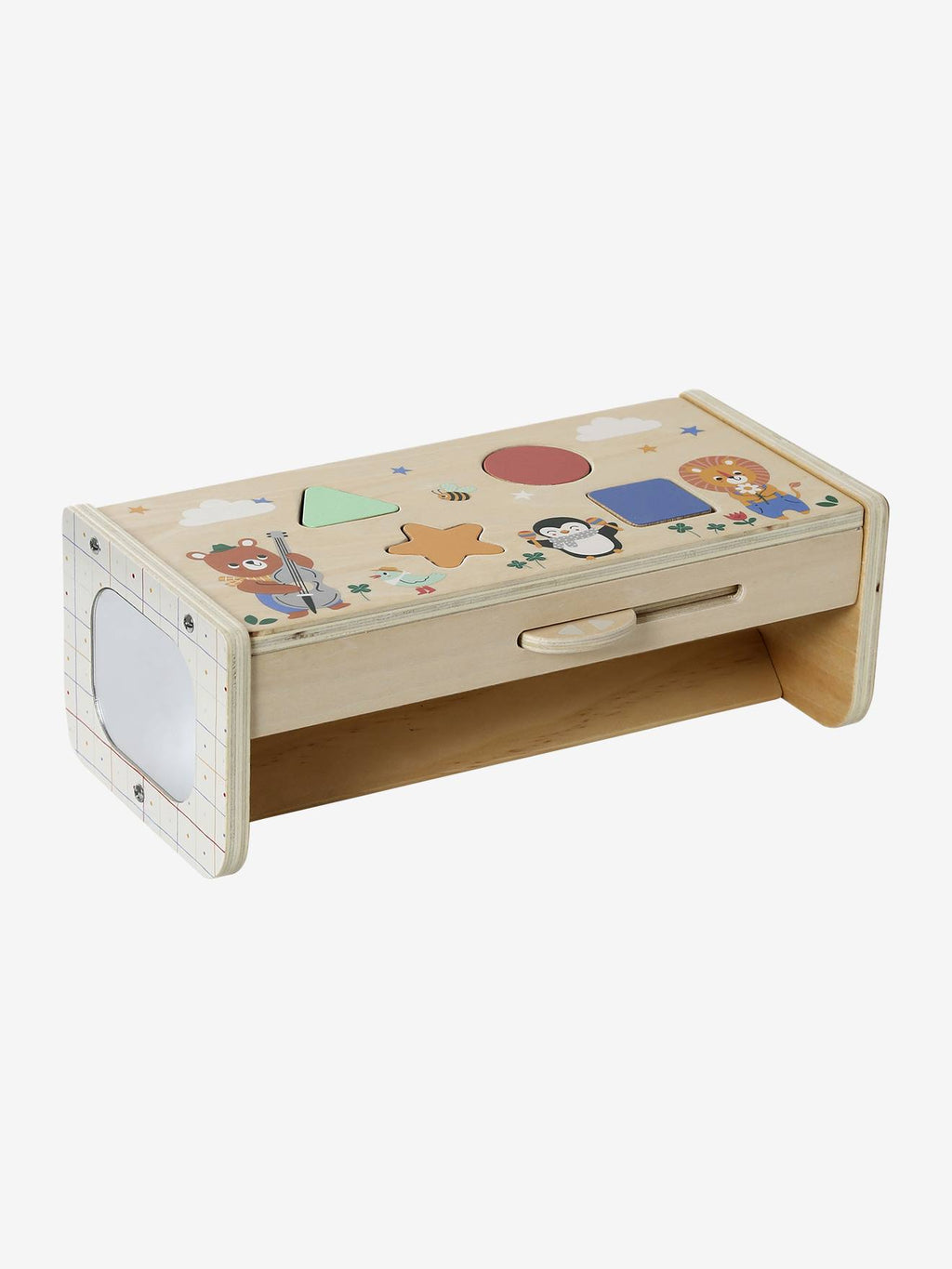 Boîte à formes 2 en 1 les animaux joyeux en bois FSC jaune