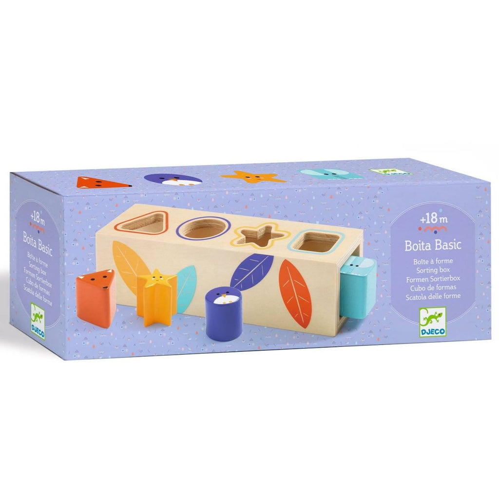 Boîte à formes beige, orange, rouge, bleu