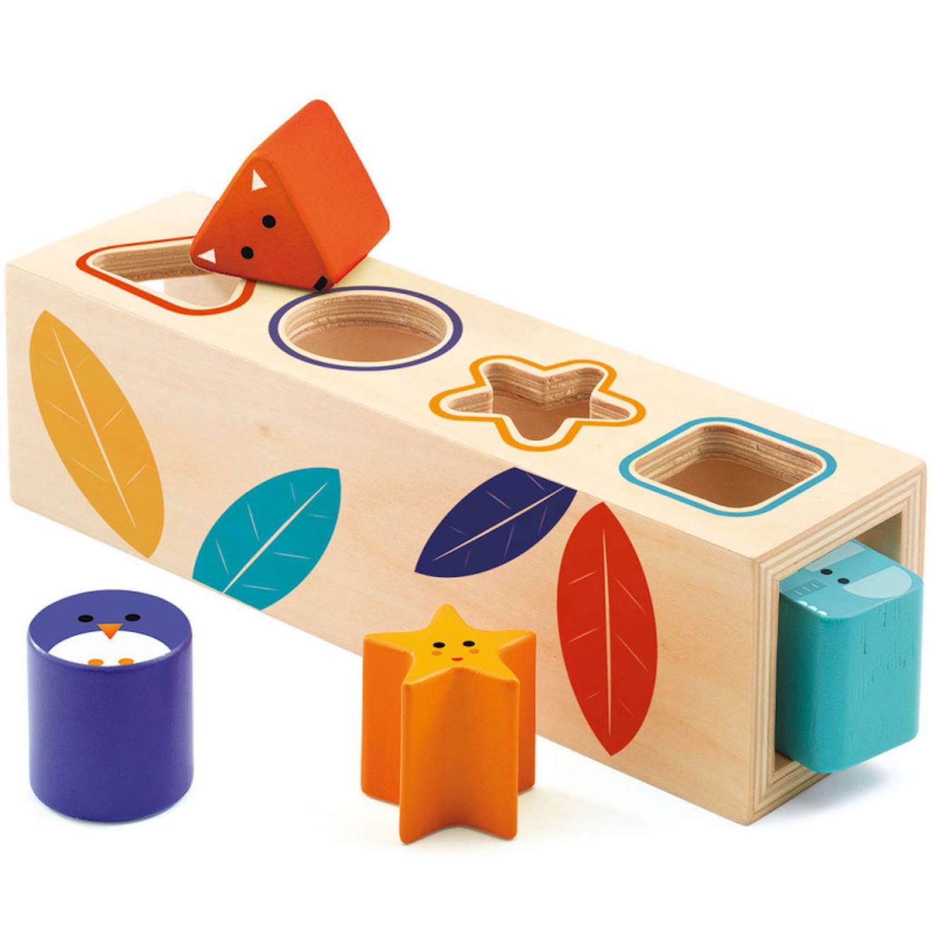 Boîte à formes beige, orange, rouge, bleu