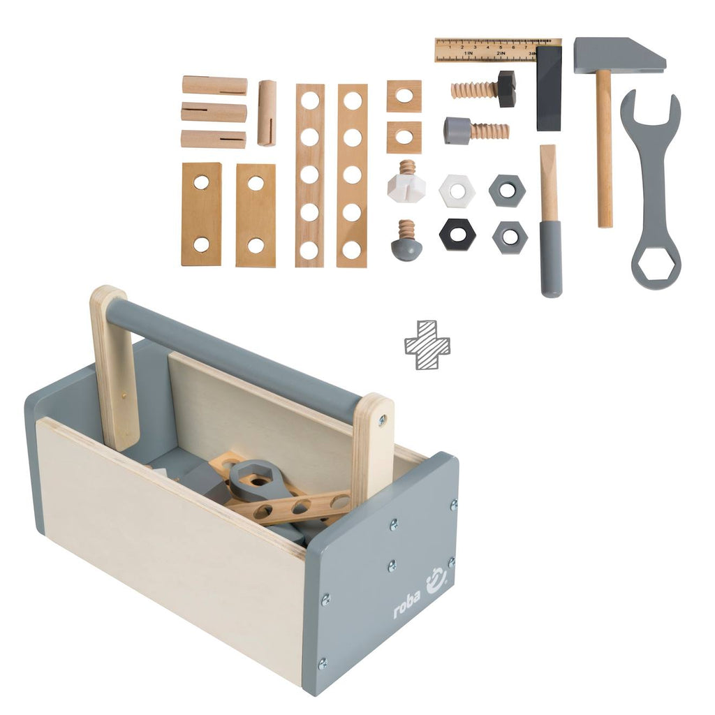 Boîte à outils pour enfant 22 pièces naturel, gris et blanc