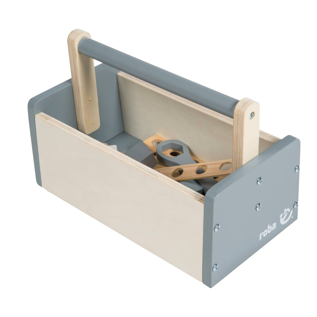 Boîte à outils pour enfant 22 pièces naturel, gris et blanc