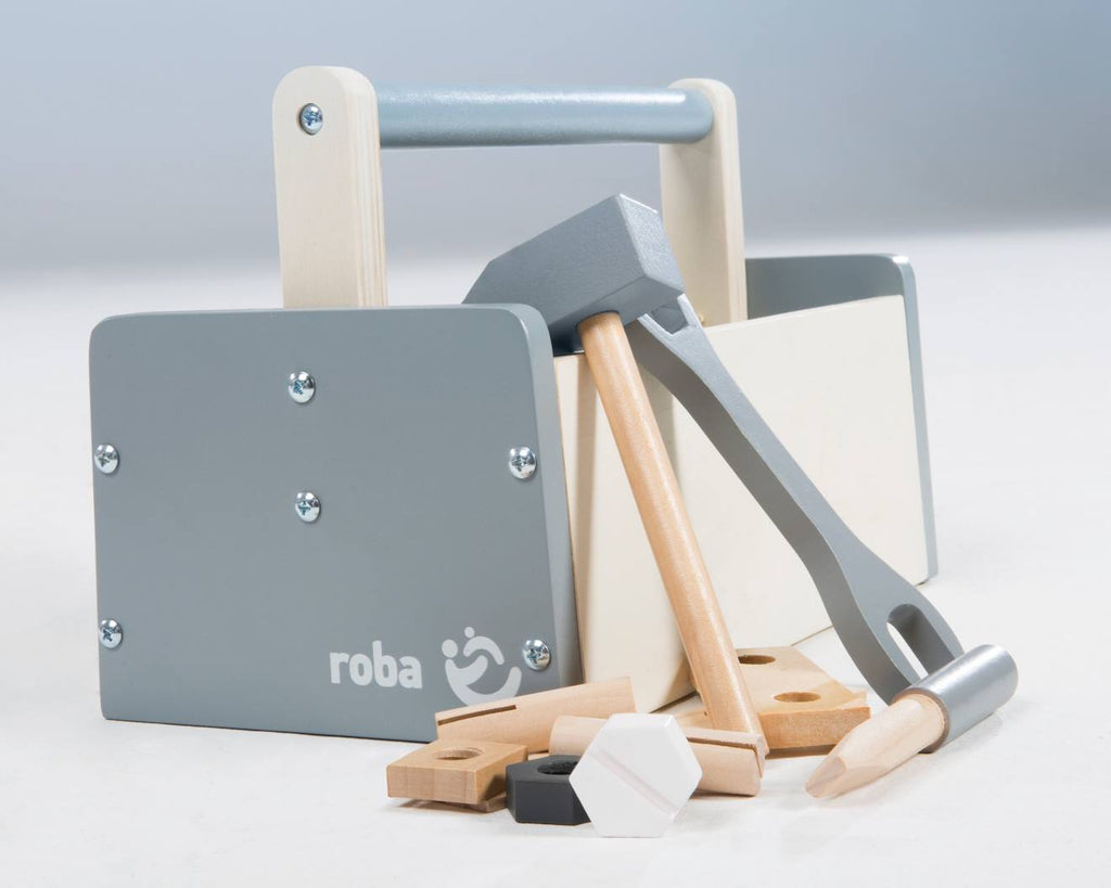 Boîte à outils pour enfant 22 pièces naturel, gris et blanc