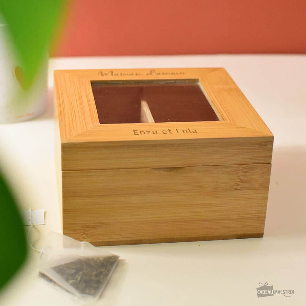Boîte à Thé en Bambou Maman à Personnaliser - Boîte à Thé Personnalisée CadoMaestro