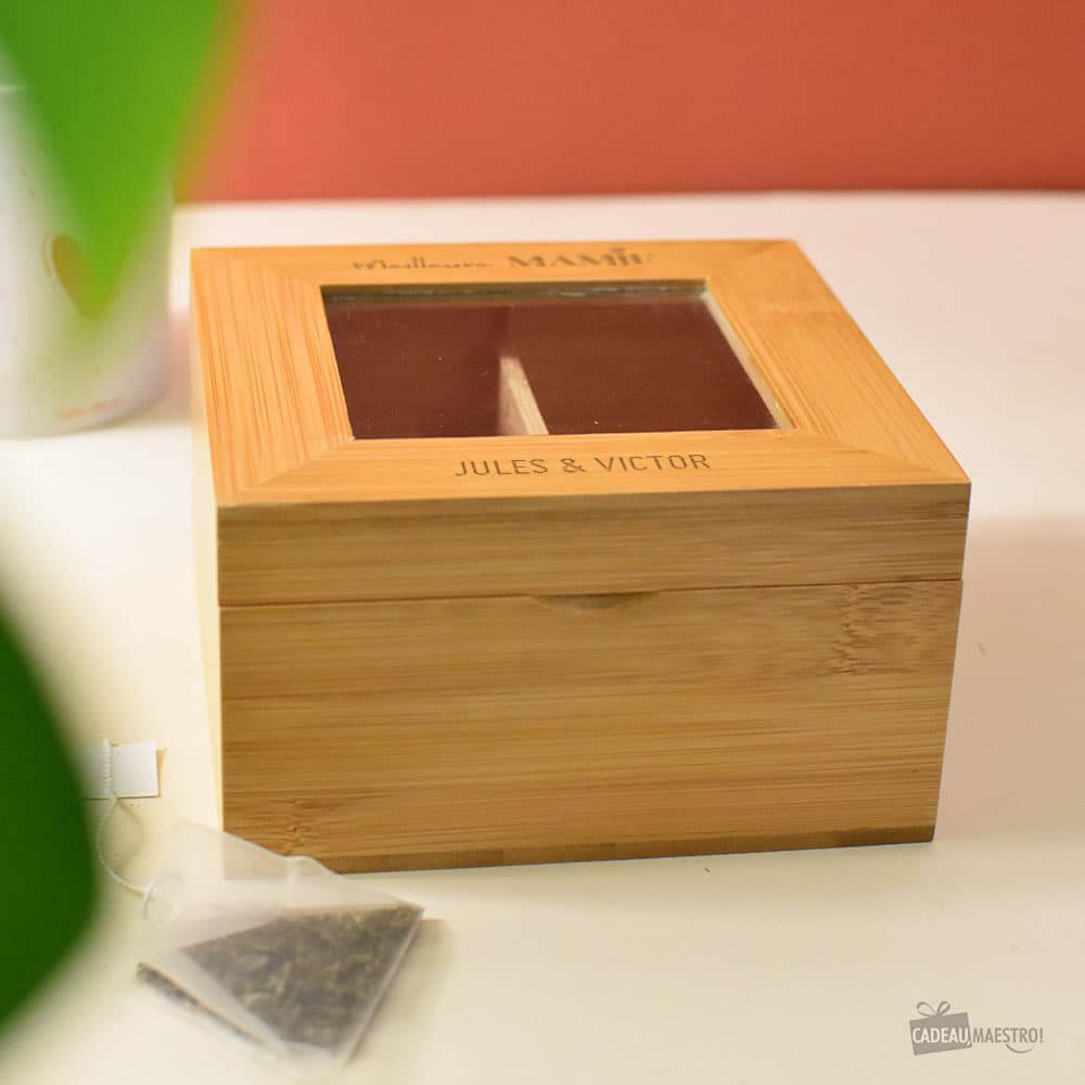 Boîte à Thé en Bambou Mamie à Personnaliser - Boîte à Thé Personnalisée CadoMaestro