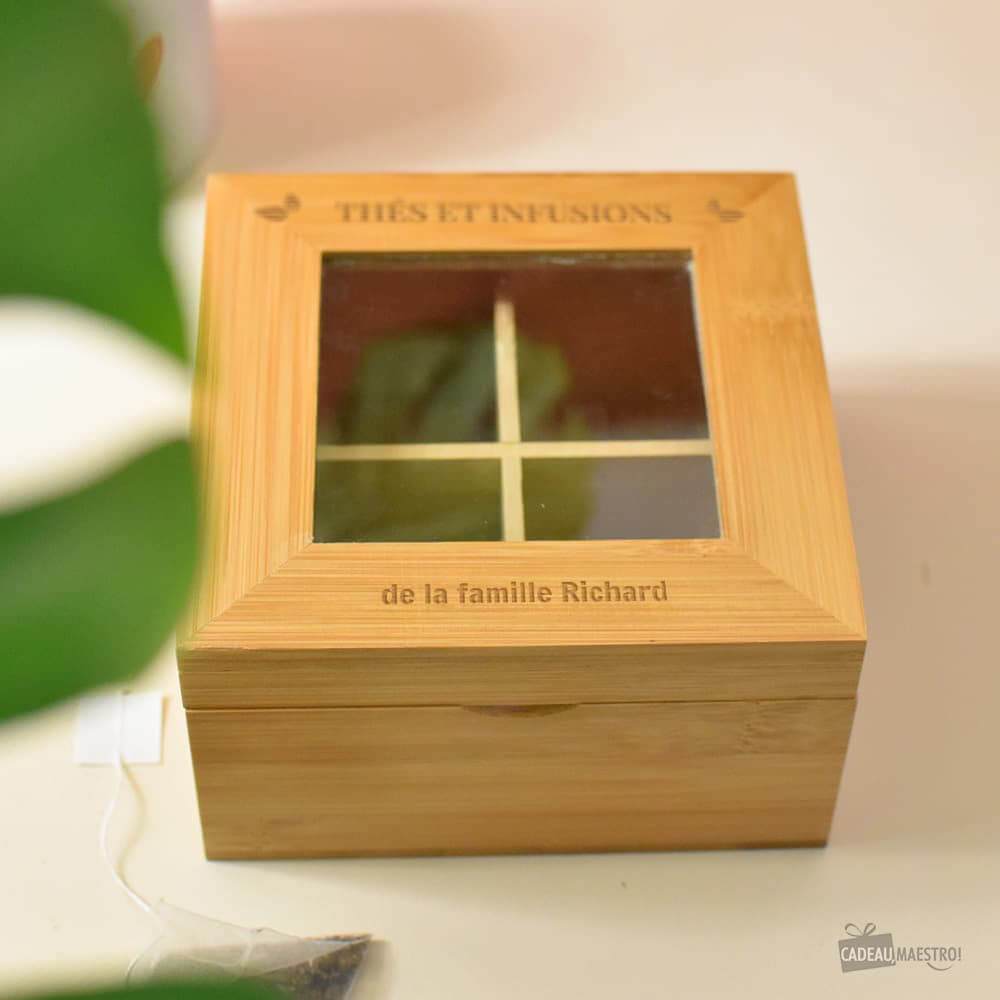 Boîte à Thé en Bambou à Personnaliser - Boîte à Thé Personnalisée CadoMaestro