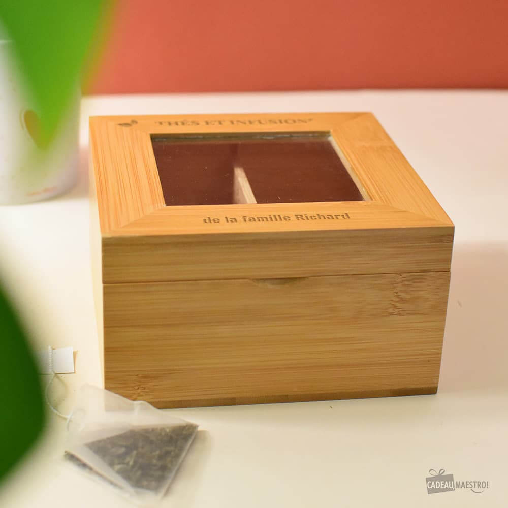Boîte à Thé en Bambou à Personnaliser - Boîte à Thé Personnalisée CadoMaestro