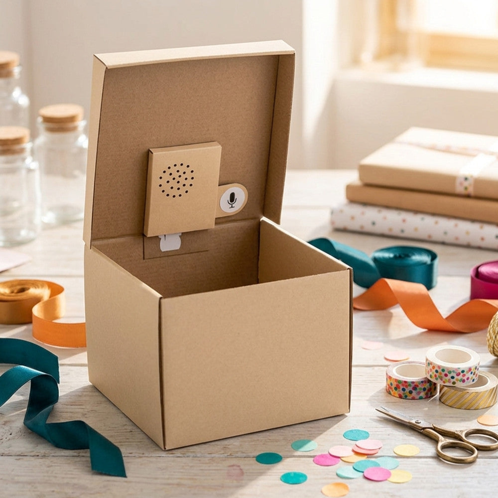 Boîte Cadeau avec Message Vocal Personnalisable - Papier Cadeau