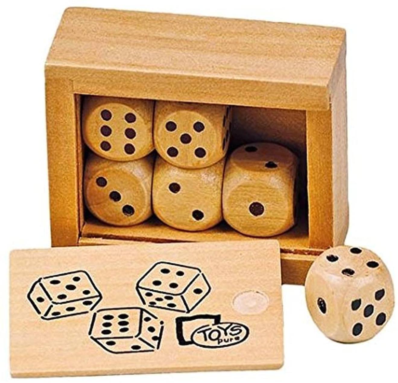 Boîte de 6 dés en bois beige