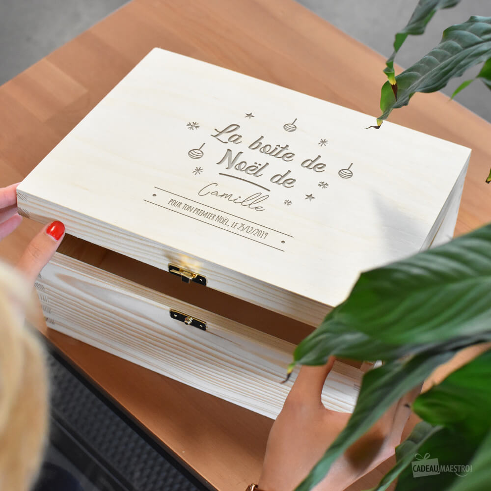 Boîte de Noël à Personnaliser - Boîte en Bois Personnalisée