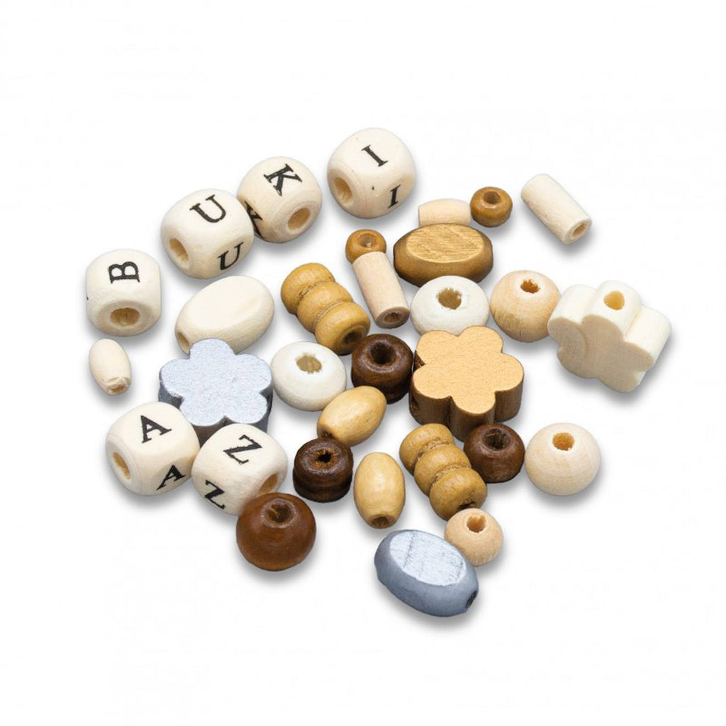 Boîte de perles en bois naturel beige