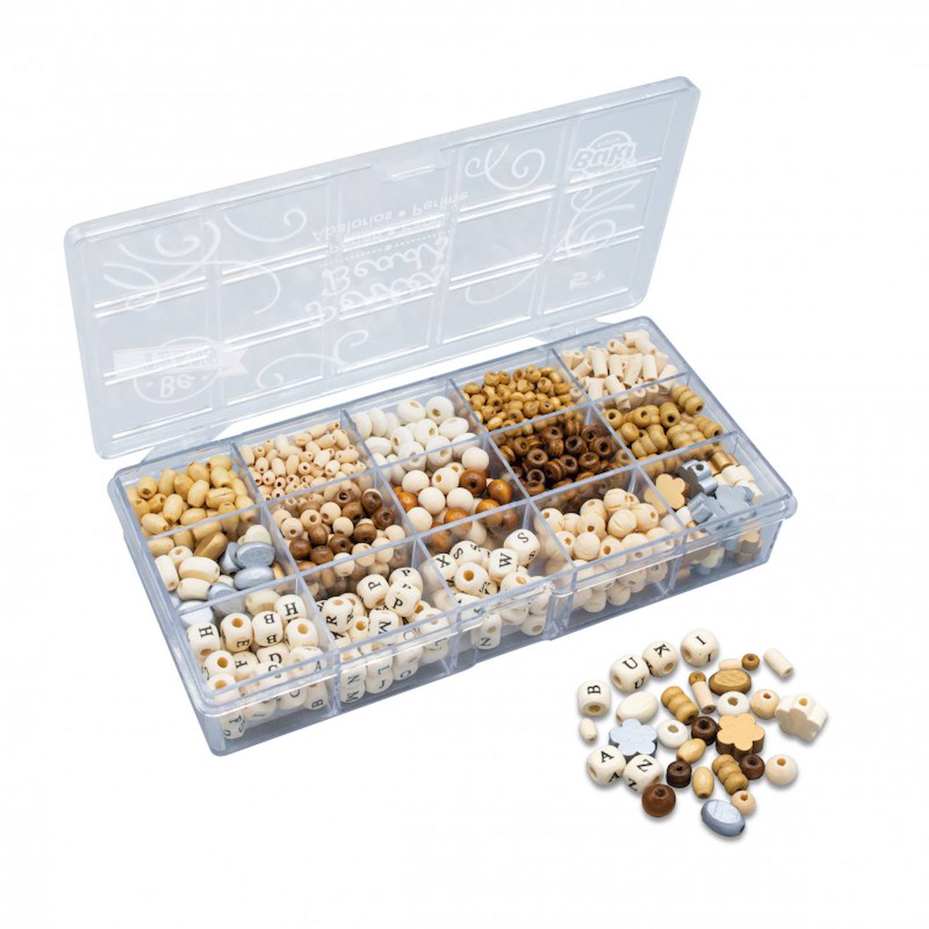 Boîte de perles en bois naturel beige