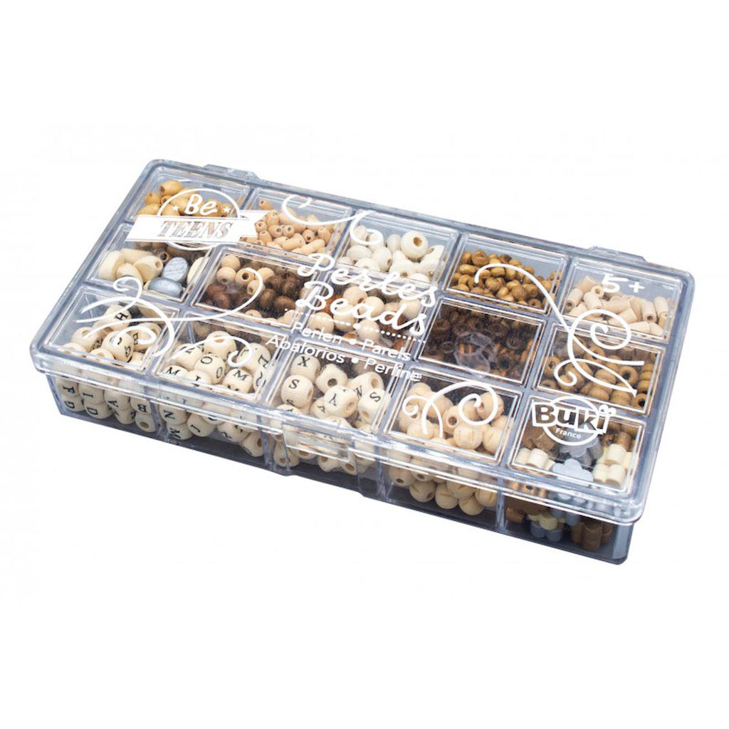 Boîte de perles en bois naturel beige
