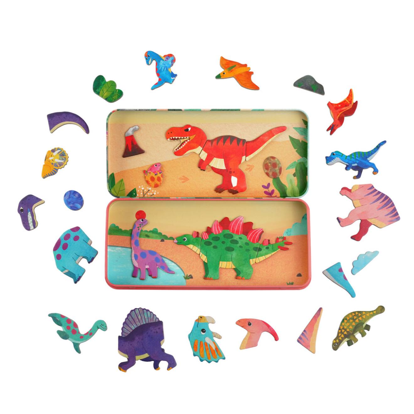 Boïte de puzzle magnétique voyage - le pays des dinosaures multicolor