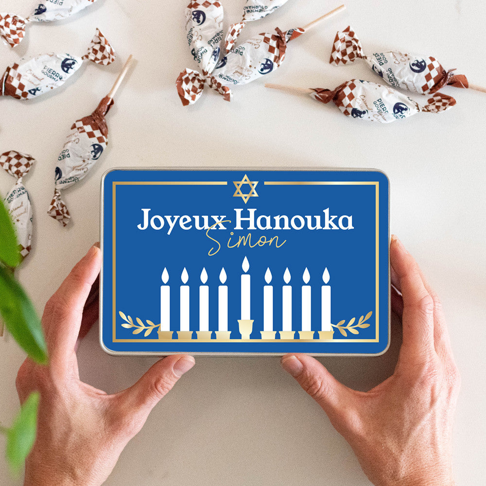 Boîte de Sucettes Hanouka à personnaliser Pierrot Gourmand - Boîte à gâteaux et bonbons personnalisée