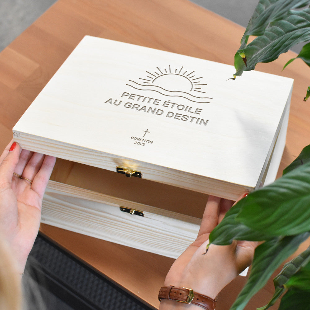Boîte en Bois Baptême à Personnaliser - Boîte en Bois Personnalisée