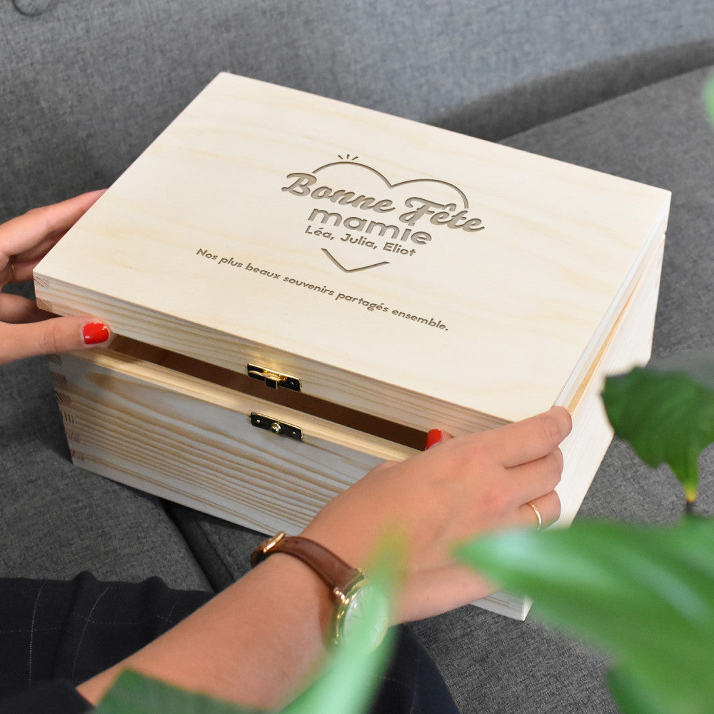 Boîte Souvenirs en Bois Bonne Fête à Personnaliser - Boîte en Bois Personnalisée