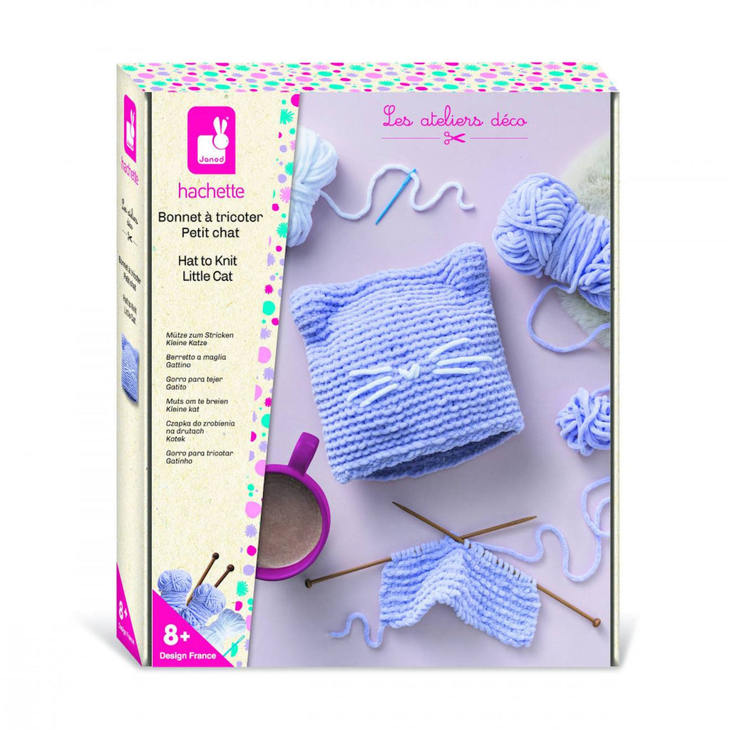 Bonnet à tricoter petit chat multicolore