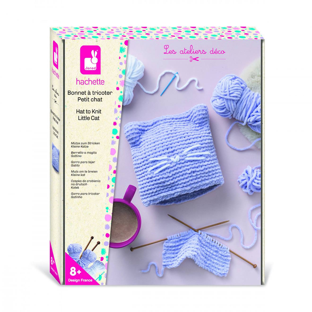 Bonnet à tricoter petit chat multicolore