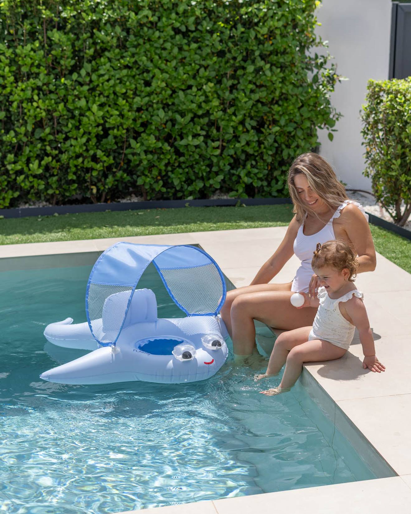 Bouée bebe avec siège et capote animal bleu