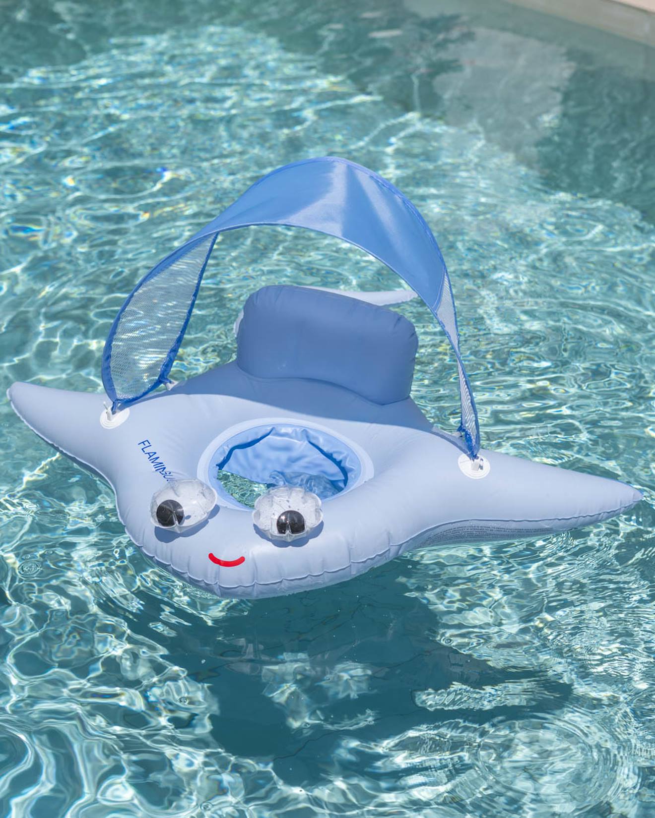 Bouée bebe avec siège et capote animal bleu
