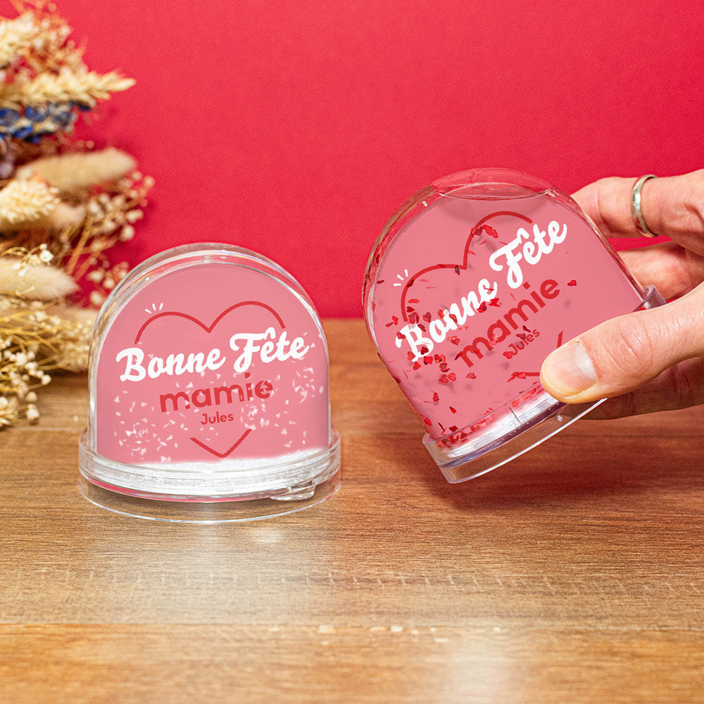 Boule à Neige Bonne Fête à Personnaliser Coeurs - Boule à Neige Personnalisée