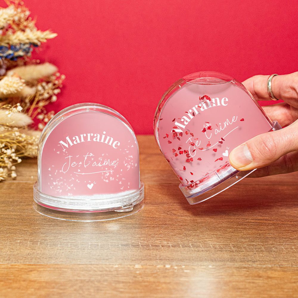 Boule à Neige Je t'aime à Personnaliser Coeurs - Boule à Neige Personnalisée