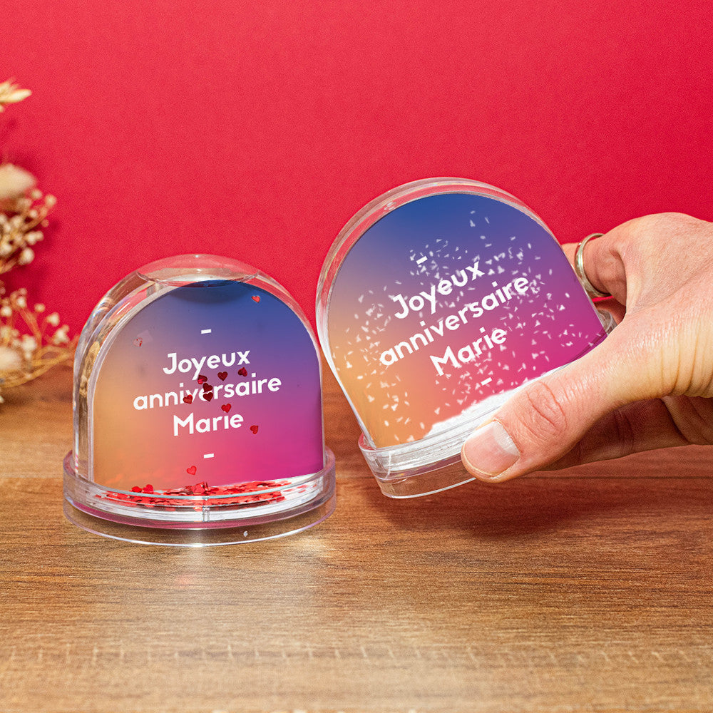 Boule à Neige Message à Personnaliser Coeurs - Boule à Neige Personnalisée
