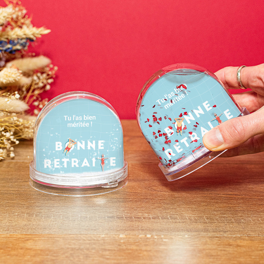 Boule à Neige Retraite à Personnaliser Coeurs - Boule à Neige Personnalisée