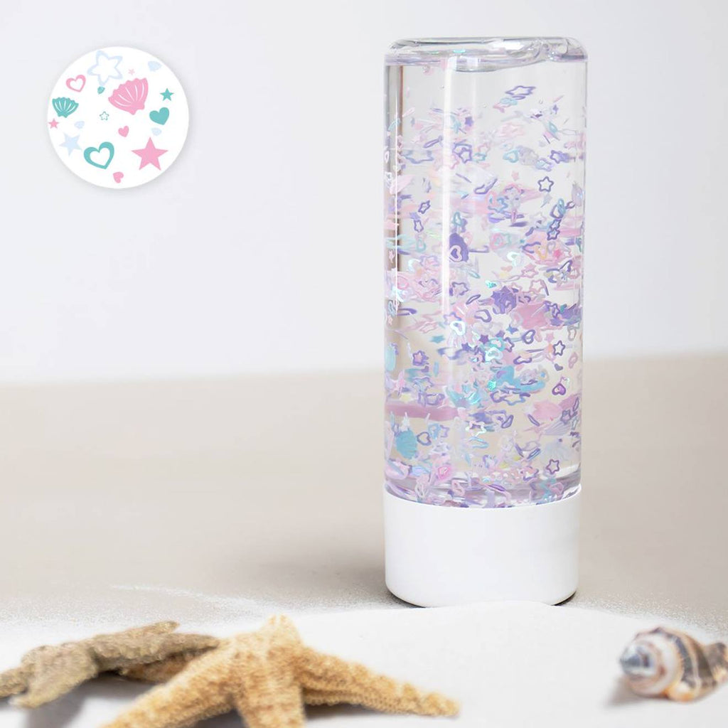 Bouteille sensorielle éveil et apaisement coquillages bleu et rose
