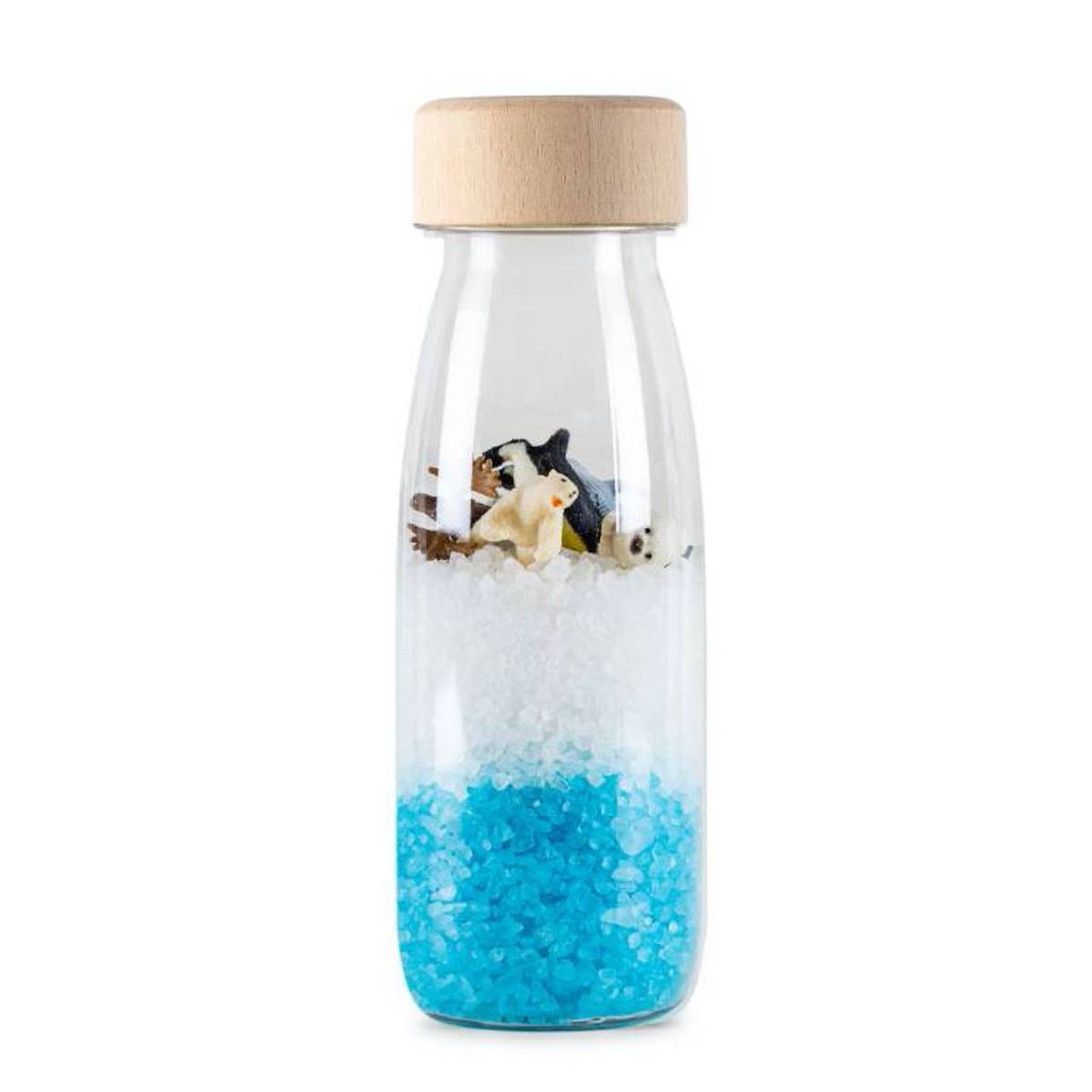 Bouteille sensorielle observation spy blanc, bleu, arctique
