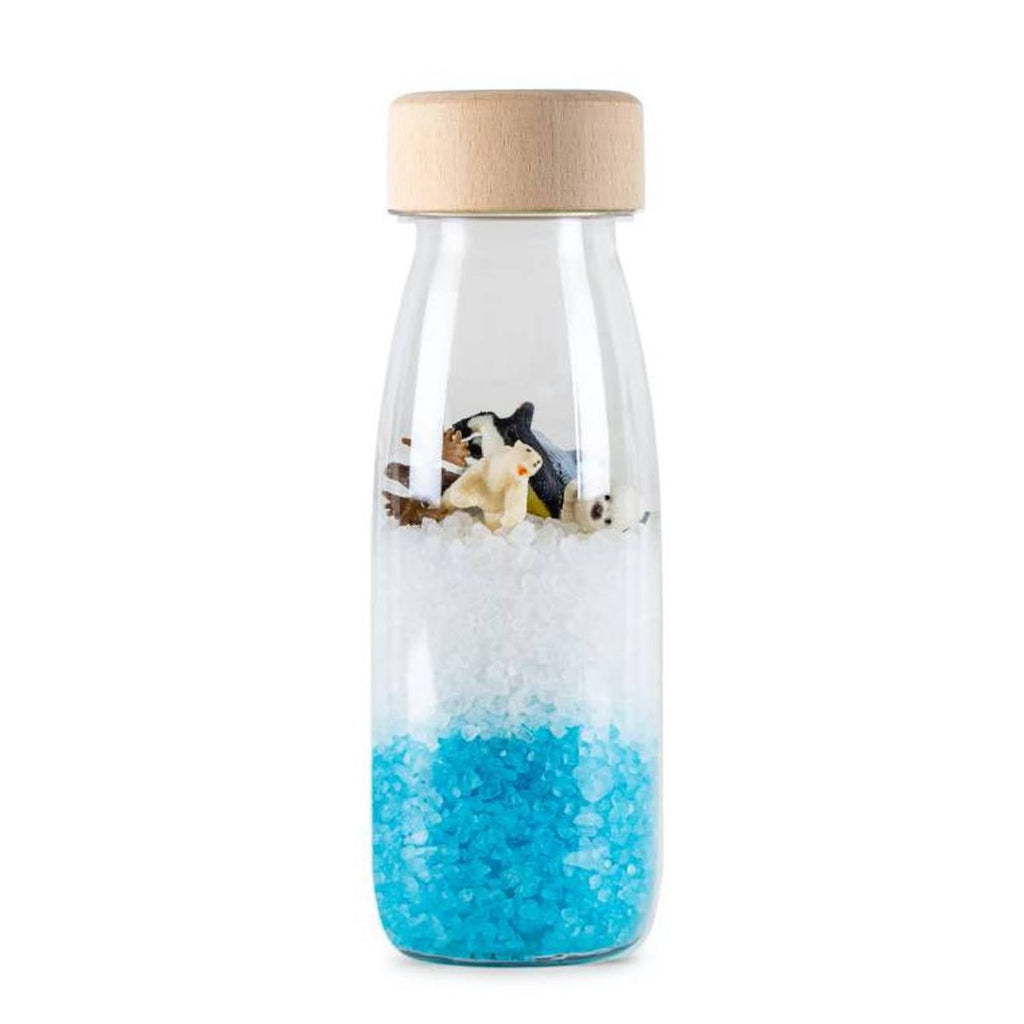 Bouteille sensorielle observation spy blanc, bleu, arctique