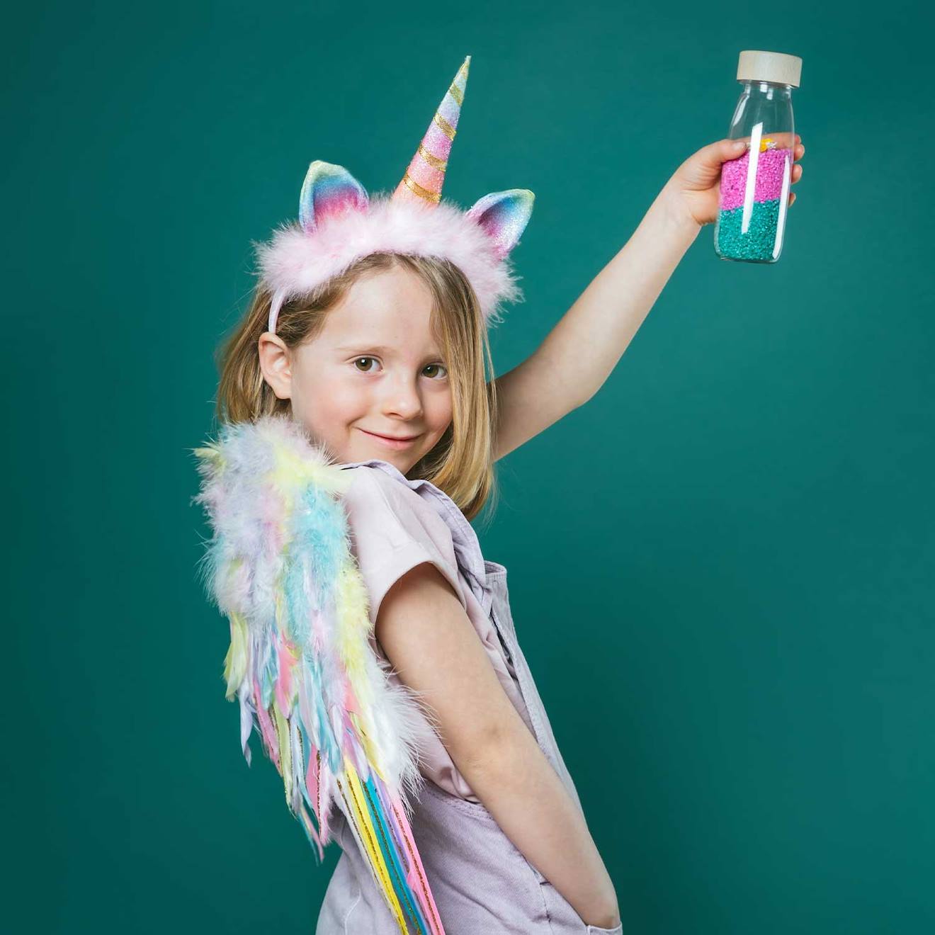 Bouteille sensorielle sound multicolore, licorne