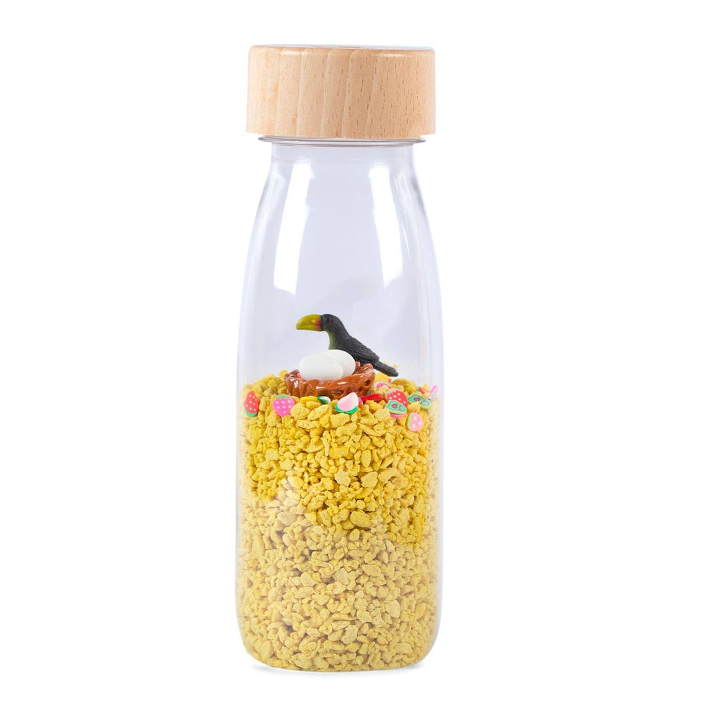Bouteille sensorielle sound jaune, toucan