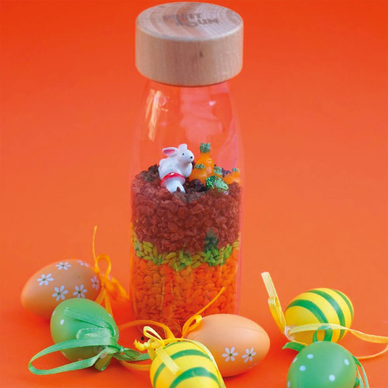 Bouteille sensorielle sound orange, lapin