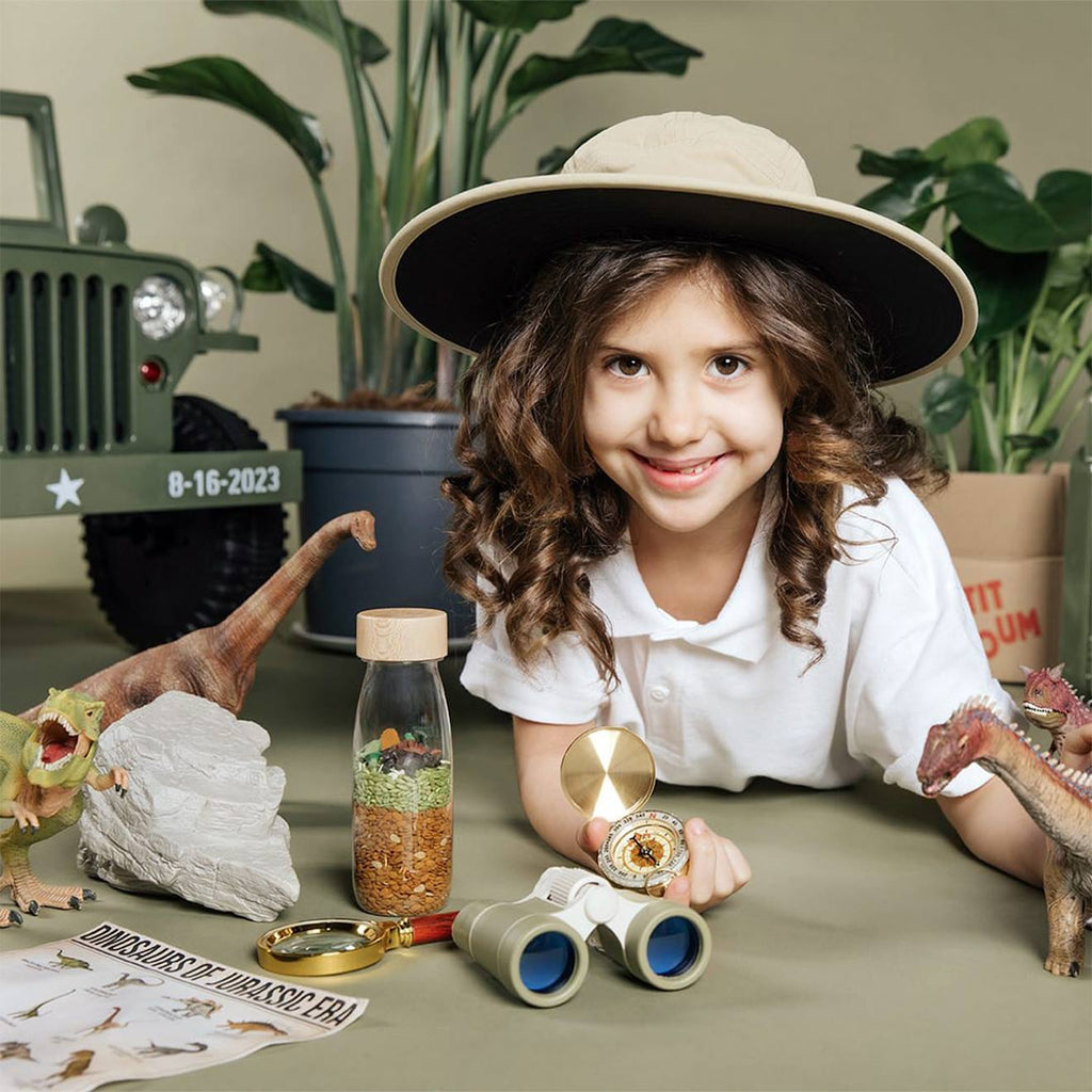 Bouteille sensorielle spy jurassic marron, dinosaures