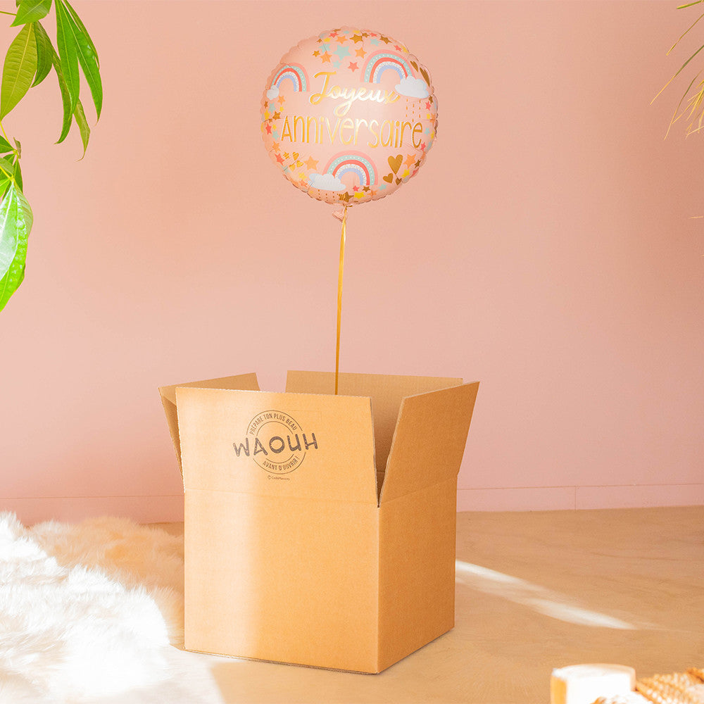 Box Ballon Surprise Joyeux Anniversaire Arc-en-ciel Joyeux Anniversaire Arc-en-ciel - Box Cadeau Ballon Hélium