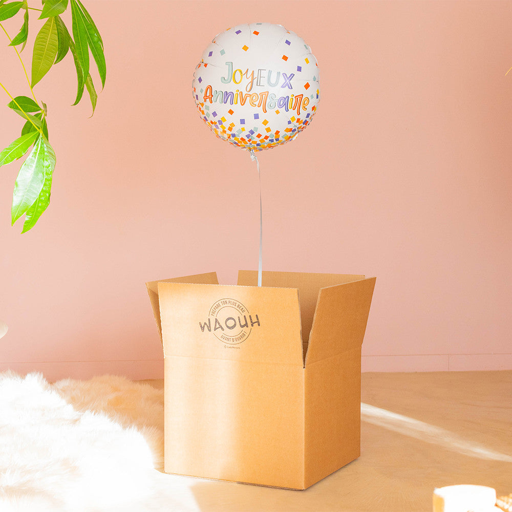 Box Ballon Surprise Joyeux Anniversaire Confettis Joyeux Anniversaire Confettis - Box Cadeau Ballon Hélium