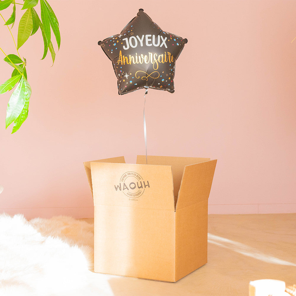 Box Ballon Surprise Joyeux Anniversaire Étoile Étoile Champagne Doré - Box Cadeau Ballon Hélium