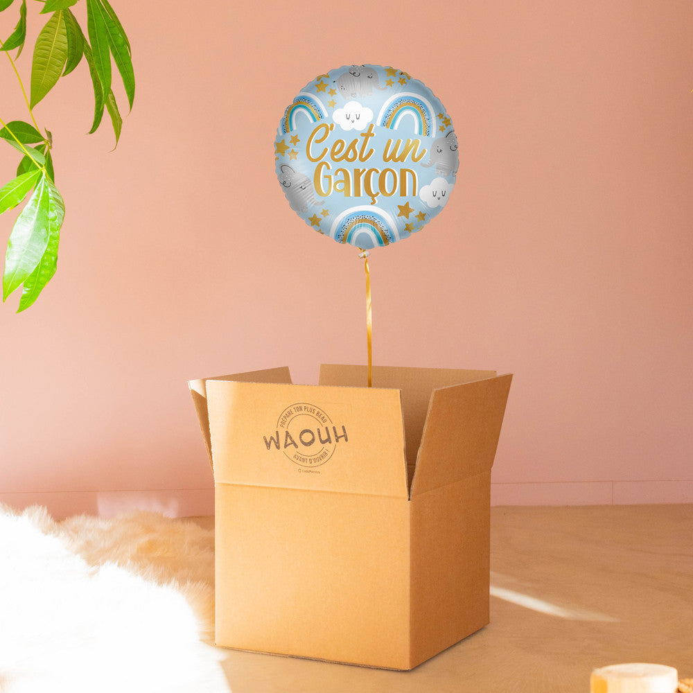 Box Ballon Surprise Naissance C'est un Garçon - Box Cadeau Ballon Hélium