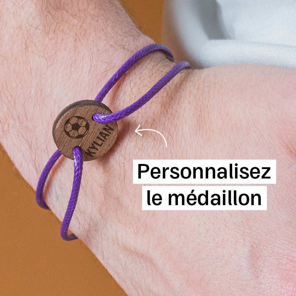 Bracelet Football à Personnaliser Hêtre Taille Homme (tour poignet 16 à 26cm) - Bracelets Personnalisés