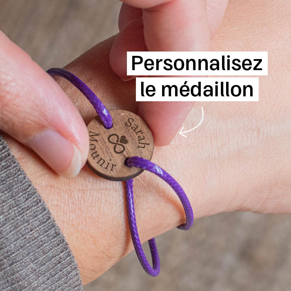 Bracelet Couple à Personnaliser Hêtre Taille Enfant (tour poignet 12 à 18cm) - Bracelets Personnalisés