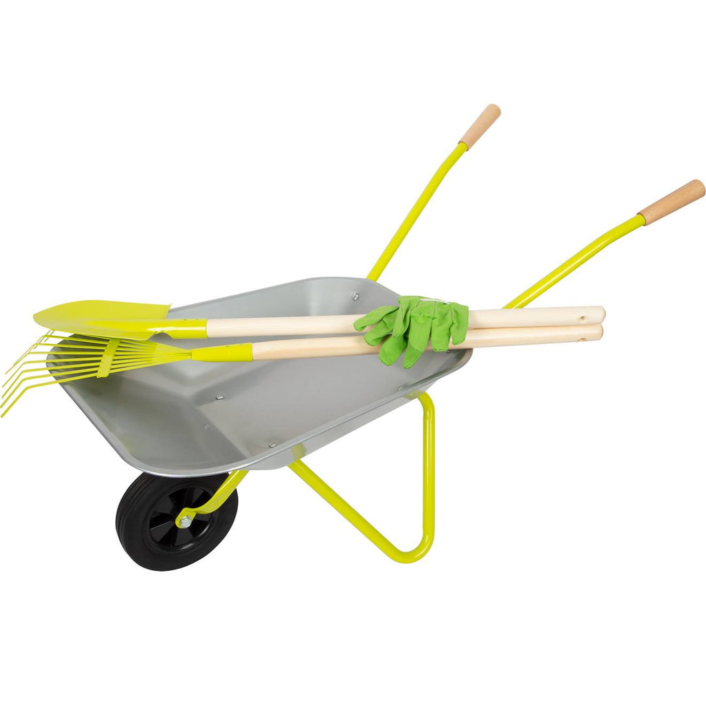 Brouette avec outils de jardin gris