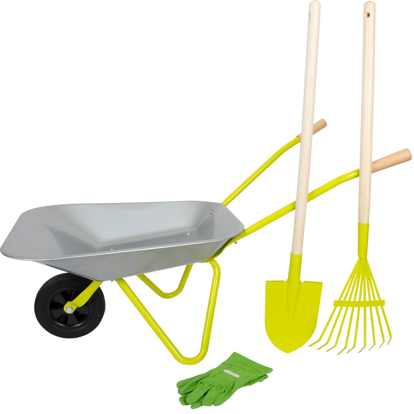 Brouette avec outils de jardin gris