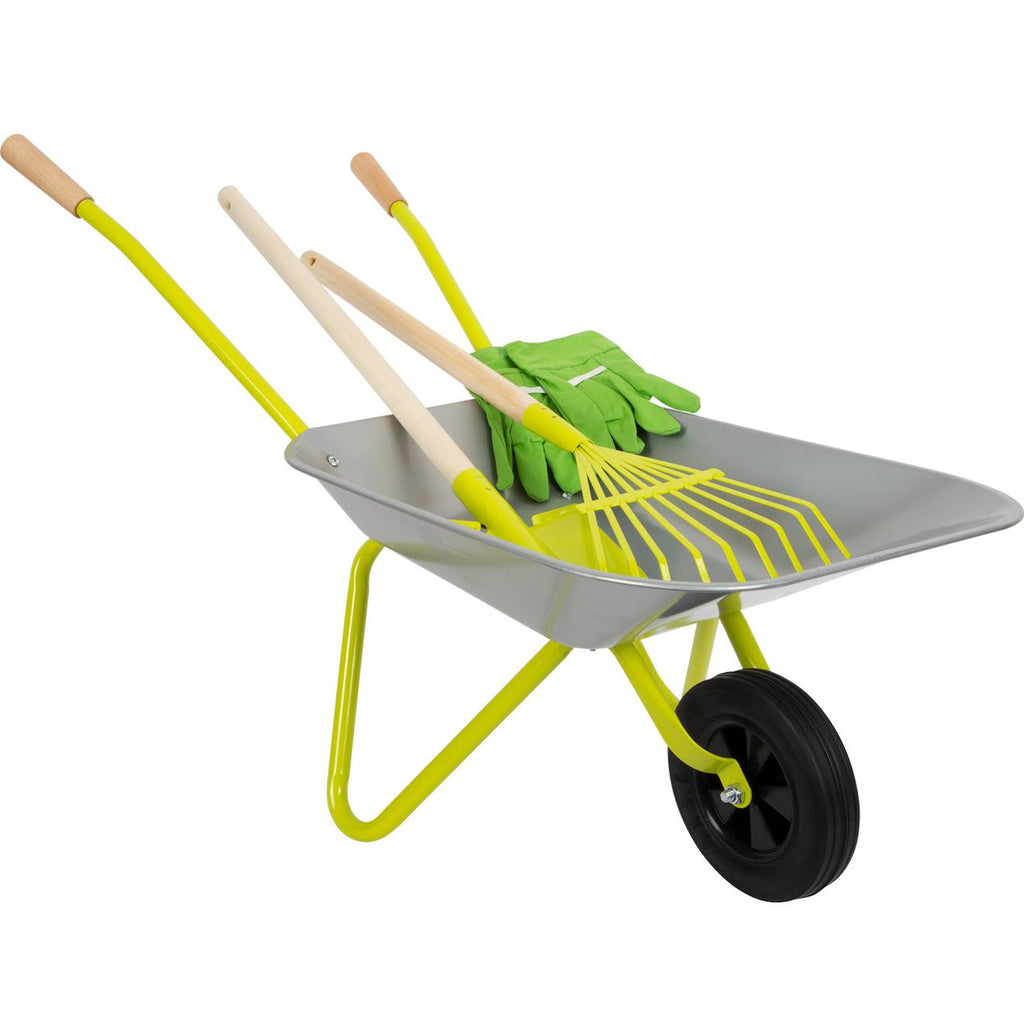 Brouette avec outils de jardin gris