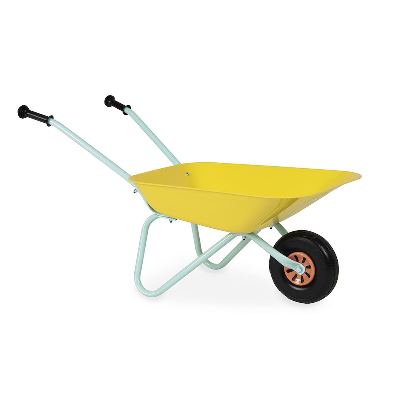 Brouette en métal pour le jardin jaune