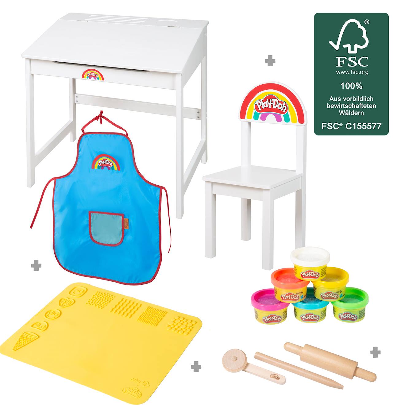 Bureau enfant avec chaise + 6 pâtes à modeler play-doh et accessoires blanc - multicolore