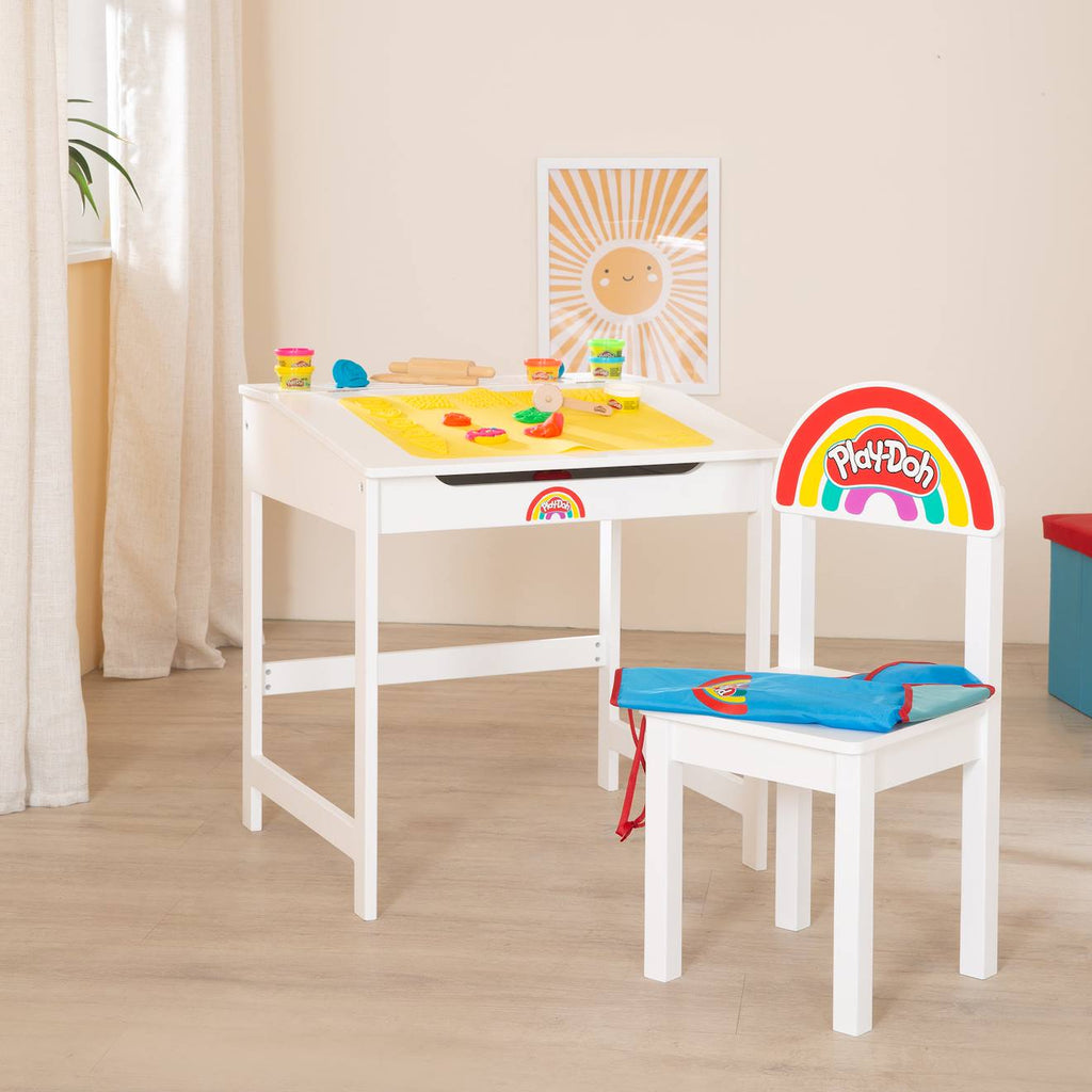 Bureau enfant avec chaise + 6 pâtes à modeler play-doh et accessoires blanc - multicolore